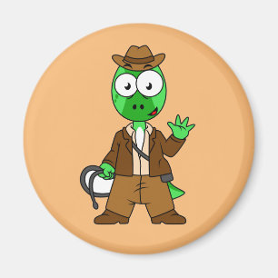 Parasaurolophus verkleed als Indiana Jones. Magneet