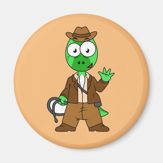 Parasaurolophus verkleed als Indiana Jones. Magneet (Voorkant)