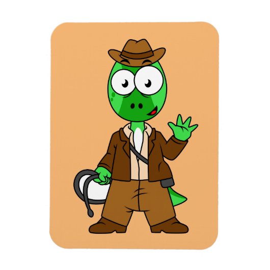 Parasaurolophus verkleed als Indiana Jones. Magneet (Verticaal)