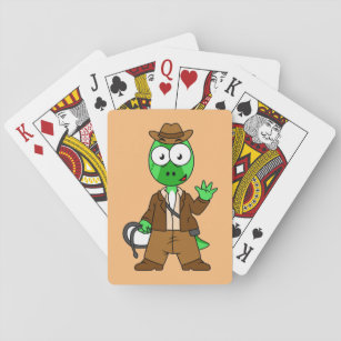 Parasaurolophus verkleed als Indiana Jones. Pokerkaarten