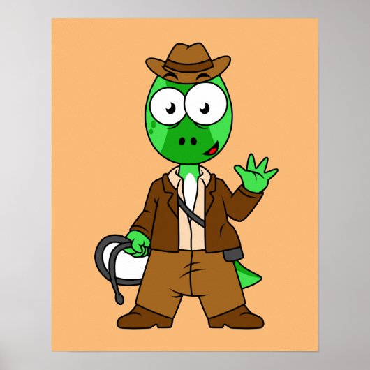 Parasaurolophus verkleed als Indiana Jones. Poster (Voorkant)