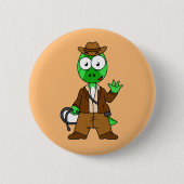 Parasaurolophus verkleed als Indiana Jones. Ronde Button 5,7 Cm (Voorkant)