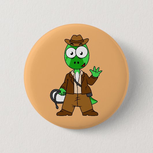 Parasaurolophus verkleed als Indiana Jones. Ronde Button 5,7 Cm (Voorkant)