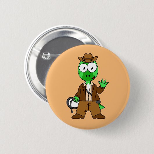 Parasaurolophus verkleed als Indiana Jones. Ronde Button 5,7 Cm (Voorkant /achterkant)