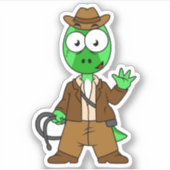 Parasaurolophus verkleed als Indiana Jones. Sticker (Voorkant)