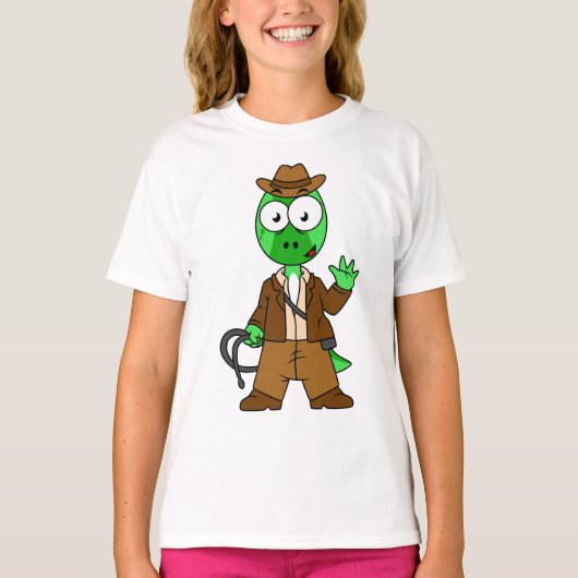 Parasaurolophus verkleed als Indiana Jones. T-shirt (Voorkant)