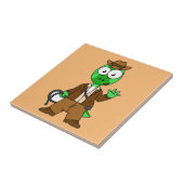 Parasaurolophus verkleed als Indiana Jones. Tegeltje (Zijkant)