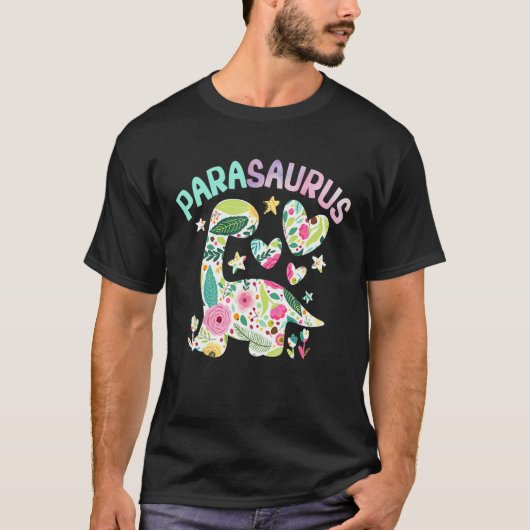 Parasaurus Watercolor Floral Paraeducator Dinosaur T-shirt (Voorkant)