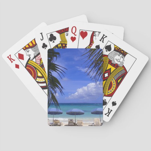 parasols op het strand, St. Maarten, Cariben Speelkaarten (Achterkant)
