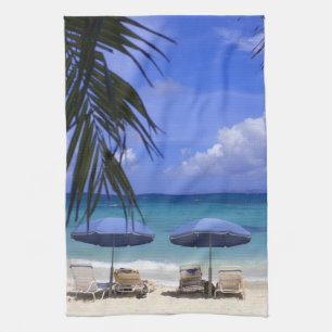 parasols op het strand, St. Maarten, Cariben Theedoek