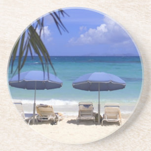 parasols op het strand, St. Maarten, Cariben Zandsteen Onderzetter