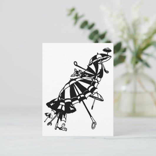 Parasols Parasols Parasols Illustratie inkt kunst Briefkaart (Staand voorkant)