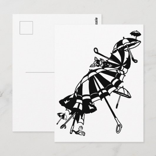 Parasols Parasols Parasols Illustratie inkt kunst Briefkaart (Voorkant / Achterkant)