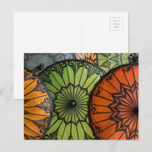 parasols voor verkoop, bagan, myanmar briefkaart (Voorkant / Achterkant)