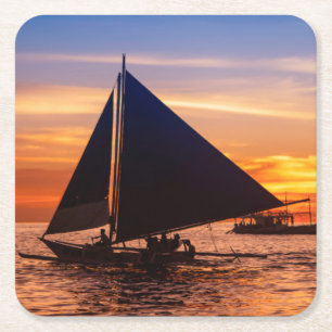 Paraw Sailing op zonsondergang Phillipines Kartonnen Onderzetters