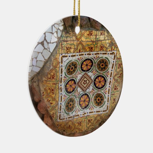 Parc Guell Mosaic Green en Sinaasappel Keramisch Ornament (Rechts)