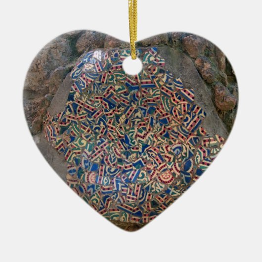Parc Guell Mosaic Rainbow en Oranje Heart Keramisch Ornament (Voorkant)