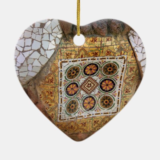 Parc Guell Mosaic Rainbow en Oranje Heart Keramisch Ornament (Achterkant)