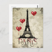 Parchement Parijs, Eiffel Tower en Red Balloons Briefkaart (Voorkant / Achterkant)
