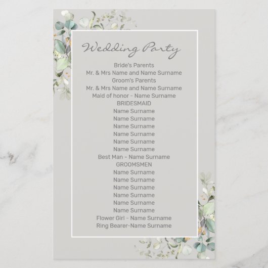 Parchment Color & Green Leaves Fan Program (Achterkant)