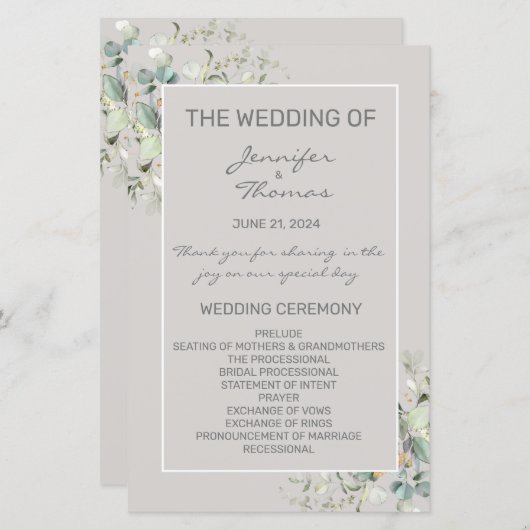 Parchment Color & Green Leaves Fan Program (Voorkant / Achterkant)