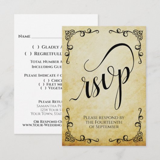 Parchment Elegant Calligraphy Wedding RSVP Kaartje (Voorkant / Achterkant)