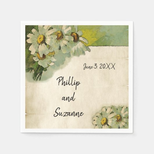  parchment en Daisies Wedding Theme Servet (Voorkant)