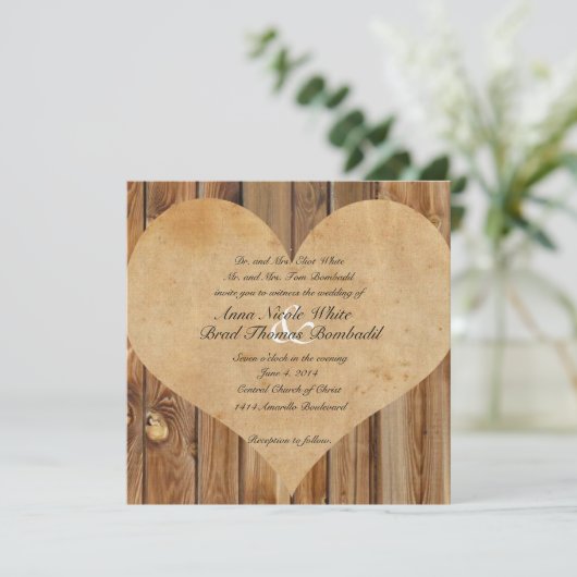 Parchment Heart Wood Country Weddenschap Kaart (Staand voorkant)