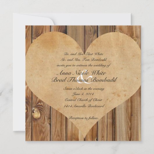 Parchment Heart Wood Country Weddenschap Kaart (Voorkant)