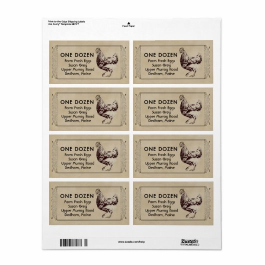 Parchment Hen Egg Carton Fancy Border Etiket (Full Sheet)