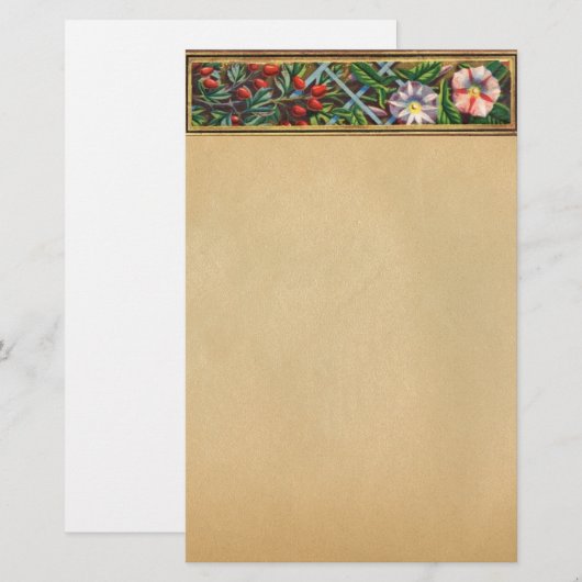 PARCHMENT MORNING GLORY AND RED BERRIES BRIEFPAPIER (Voorkant / Achterkant)