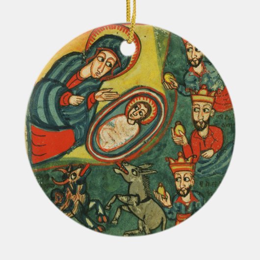 PARCHMENT NATIVITEIT CHRISTMAS , ADORATIE VAN MAGI KERAMISCH ORNAMENT (Voorkant)