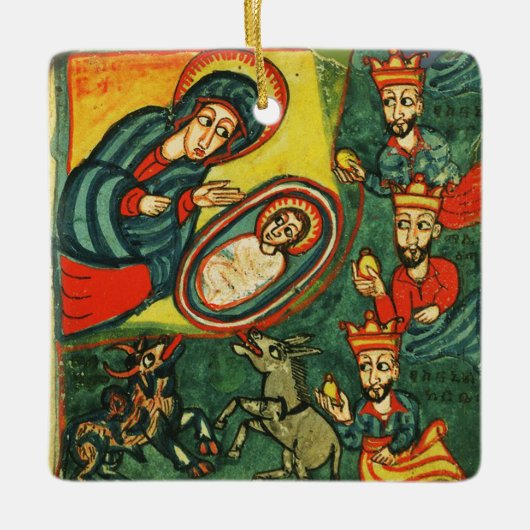 PARCHMENT NATIVITEIT CHRISTMAS , ADORATIE VAN MAGI KERAMISCH ORNAMENT (Voorkant)