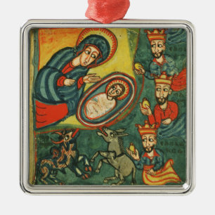 PARCHMENT NATIVITEIT CHRISTMAS , ADORATIE VAN MAGI METALEN ORNAMENT