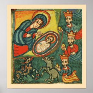 PARCHMENT NATIVITEIT CHRISTMAS , ADORATIE VAN MAGI POSTER