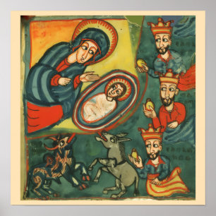 PARCHMENT NATIVITEIT CHRISTMAS , ADORATIE VAN MAGI POSTER