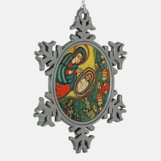 PARCHMENT NATIVITEIT CHRISTMAS , ADORATIE VAN MAGI TIN SNEEUWVLOK ORNAMENT (Links)
