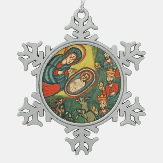 PARCHMENT NATIVITEIT CHRISTMAS , ADORATIE VAN MAGI TIN SNEEUWVLOK ORNAMENT (Voorkant)