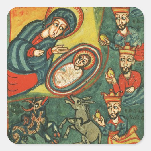 PARCHMENT NATIVITEIT CHRISTMAS , ADORATIE VAN MAGI VIERKANTE STICKER (Voorkant)