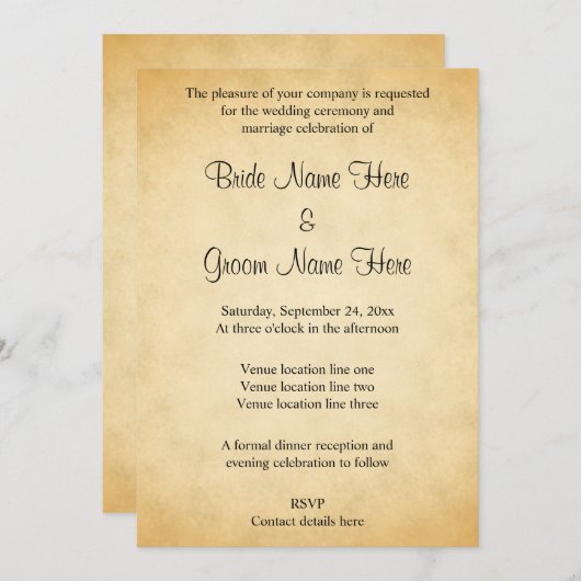 Parchment Pattern Design Wedding Kaart (Voorkant / Achterkant)