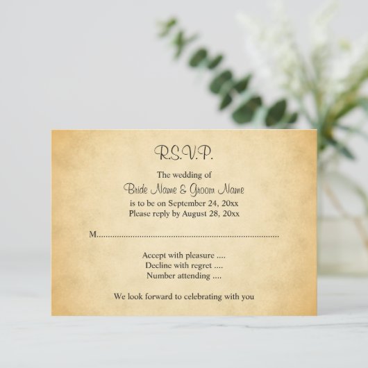 Parchment Pattern Design Wedding RSVP Kaartje (Staand voorkant)