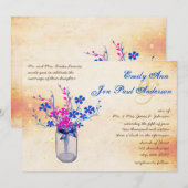 Parchment Pink and Navy Wild Flower Mason Jar Kaart (Voorkant / Achterkant)