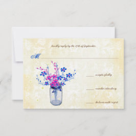 Parchment Pink and Navy Wild Flower Mason Jar RSVP Kaartje