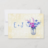 Parchment Pink and Navy Wild Flower Mason Jar RSVP Kaartje (Achterkant)