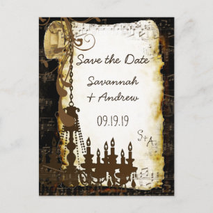 Parchment Rol Kroonluchter Save the Date Aankondigingskaart