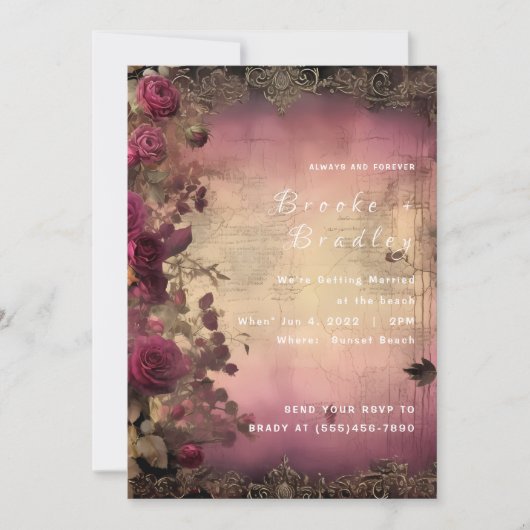 Parchment & Rose Vintage Trouwdag Kaart (Voorkant)