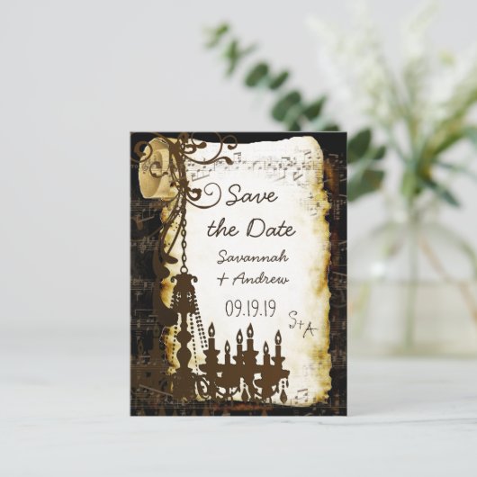 Parchment Scroll Chandelier Save the Date Aankondigingskaart (Staand voorkant)