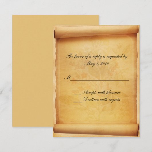 Parchment Scroll Response Card RSVP Kaartje (Voorkant / Achterkant)