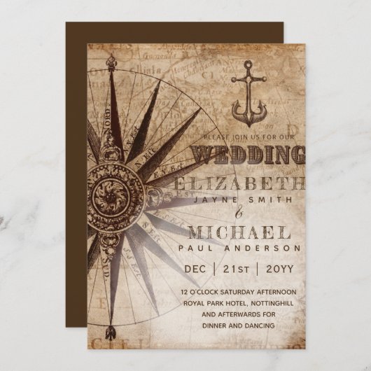 Parchment Style Nautical Map Wedding (Voorkant / Achterkant)