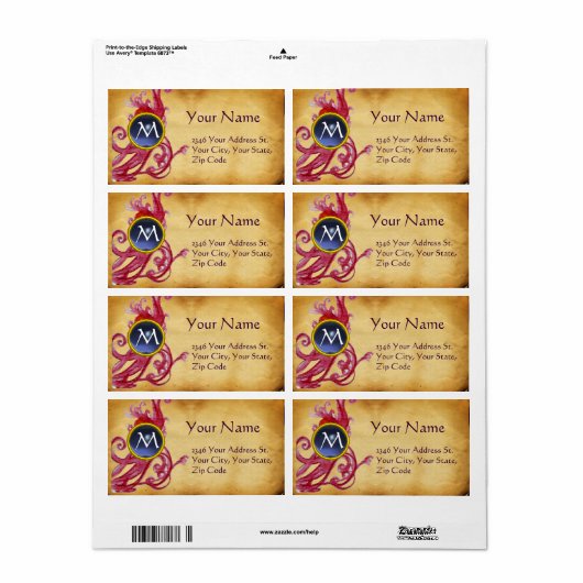 PARCHMENT SWIRL GEM MONOGRAM ETIKET (Full Sheet)